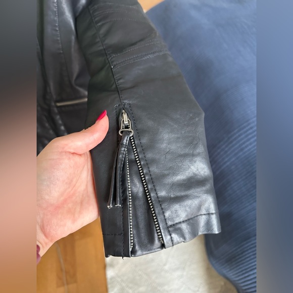 Lulus Black Vegan Leather Jacket with Zipper Details Medium - Picture 11 of 15
